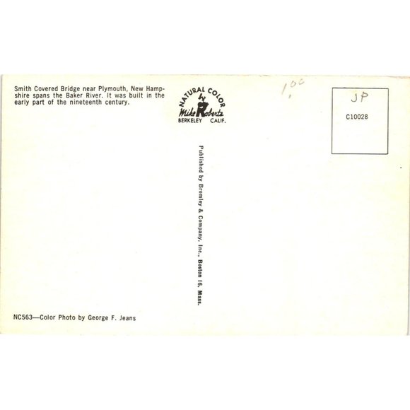 Smith Covered Bridge Postcard Travel Souvenir Unposted New Hampshire Vintage - Picture 2 of 2